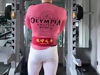 A Chinese Muscle Man Workout in Sexy Tights With A Small Cock