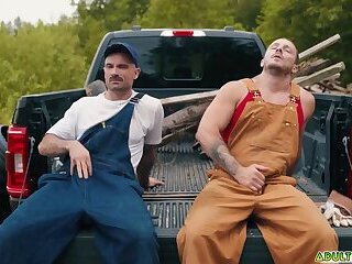 Sweaty farmhands Zack Mackay and Tito Patron popping boners